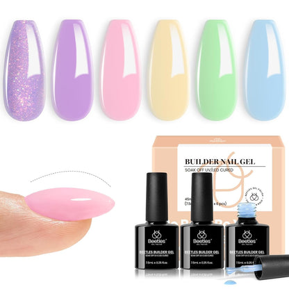 Beetles Builder Nail Gel 12 Pcs, 8-in-1 Pink Pastel Nude Gel Builder for Nails Beige White Colors Hard Gel Builder Extension Gel Nail Strengthener Nail Art Design Spring Gifts for Girls and Women