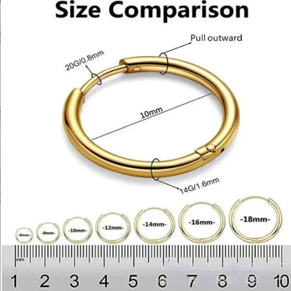 1 Pair Women/Men Stainless Steel Gold Silver Color Small Hoops Earring Piercing Ear Cartilage Tragus Simple Thin Circle Anti-allergic Ear Buckle Earring