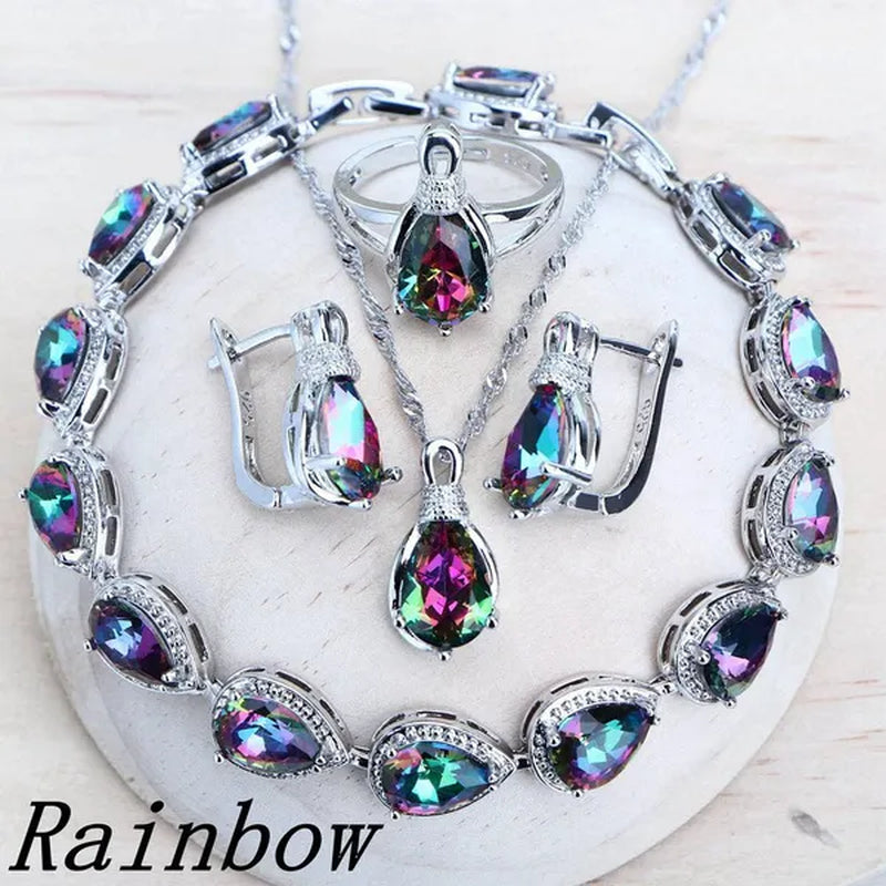 Magic Rainbow Zircon 925 Silver Jewelry Sets For Women