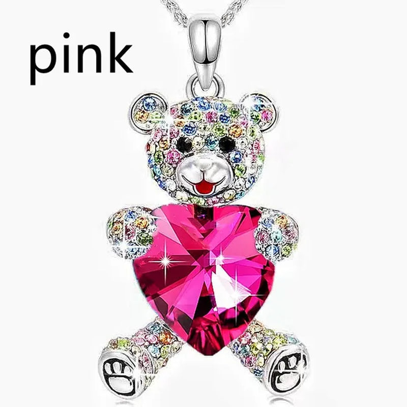 Elegant Fashion Creative Women's Heart-shaped Crystal Bear Necklace Diamond Bear Necklace Women's Engagement Necklace Cute Girl Animal Jewelry Birthday Anniversary Gift