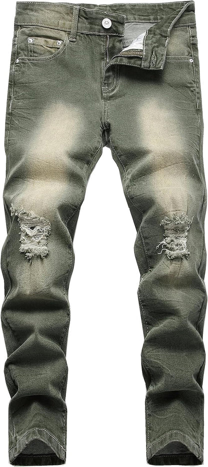 Boy'S Skinny Fit Ripped Destroyed Distressed Stretch Slim Jeans Pants
