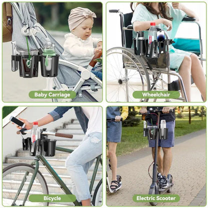 Stroller Cup Holder with Phone Holder, 3-in-1 Removable Bottle Holder, 360 Degrees Rotation Drink Holder for Wheelchair, Stroller, Bike, Walker, Scooter, Bicycle, Uppababy, Nuna, Bugaboo, Doona