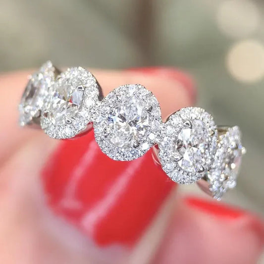 Trendy 925 Sterling Silver 5 Stone White Sapphire Diamond Rings for Women Bridal Romantic Proposal Ring Jewelry