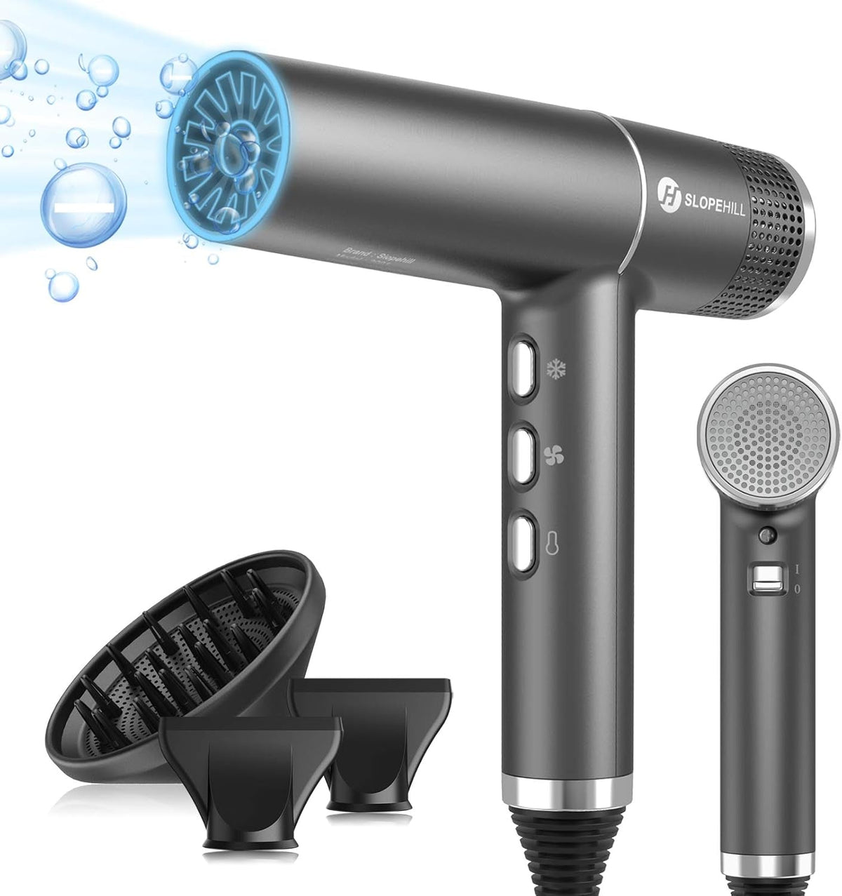 Hair Dryer with Unique Brushless Motor | Intelligent Fault Diagnosis | Innovative Microfilter | Oxy Active Technology | Led Display (Grey)