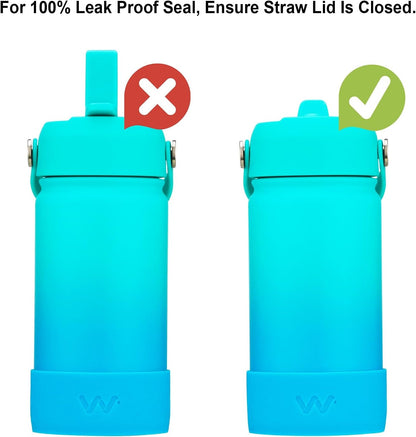 Kids Water Bottle with Boot, Insulated Stainless Steel Wide Mouth Metal Water Bottle with Leakproof Straw Lid for School, Girls, Boys