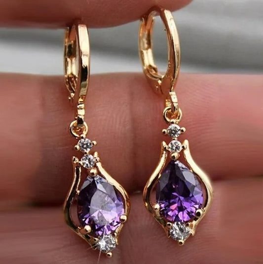 New ruby amethyst gemstone hoop earrings retro woman rainbow crystal long earrings cute delicate geometric rhinestones wedding earrings anniversary birthday gift fashion jewelry