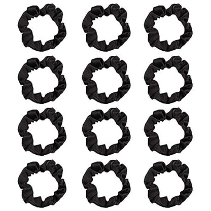 12Pcs Satin Hair Scrunchies, Black Scrunchies Hair Ties Elastic Hair Bands Ponytail Holder Hair Accessories Teen Girl Gifts Trendy Stuff