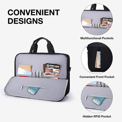 17.3 Inch Expandable Slim Laptop Briefcase for Business Travel, Water-Resistant Work Bag with Organizer Compartment, Black