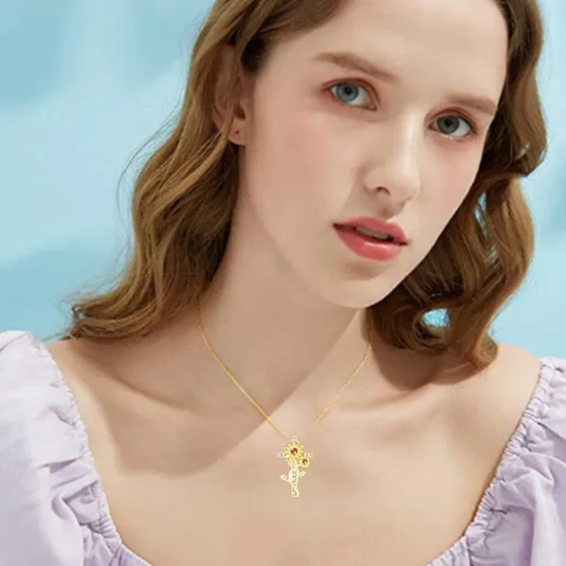 Exquisite Women's Creative Cross Sunflower Necklace Diamond Cross Necklace Couple Jewelry Luxury Diamond Pendant Necklaces for Women Wedding Banquet Birthday Anniversary Gift