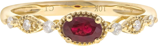 10K Yellow Gold Mozambique Genuine Ruby Ring with Diamonds for Women | Ethically, Authentically & Organically Sourced (Oval) Shaped Ruby Hand-Crafted Jewelry for Her | Ruby Ring for Women
