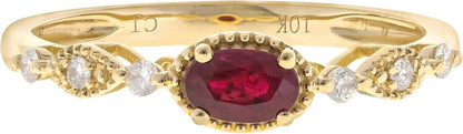 10K Yellow Gold Mozambique Genuine Ruby Ring with Diamonds for Women | Ethically, Authentically & Organically Sourced (Oval) Shaped Ruby Hand-Crafted Jewelry for Her | Ruby Ring for Women