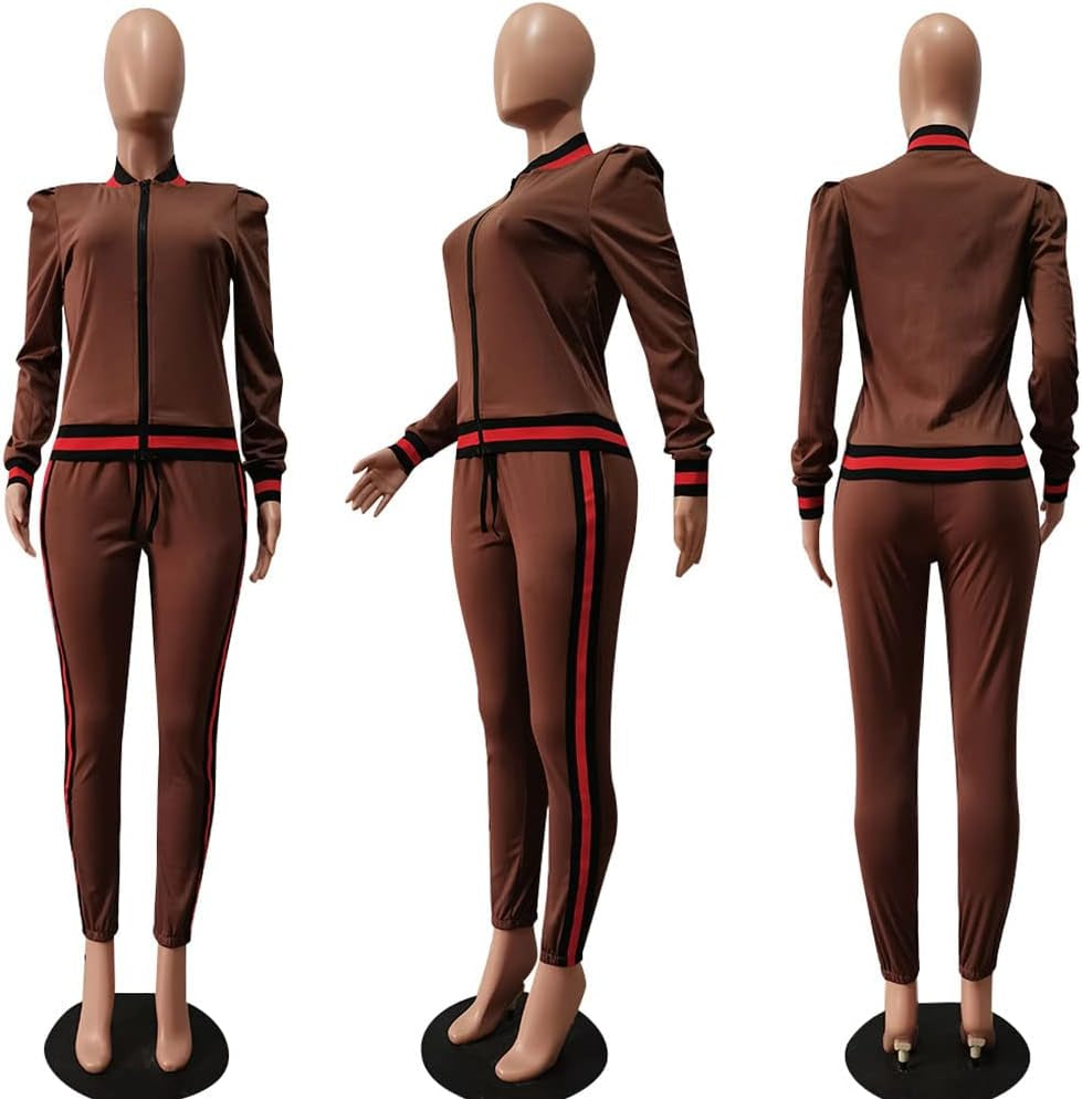 Women'S 2 Pieces Outfits Long Sleeve Zipper Jacket and Pants Set Tracksuits