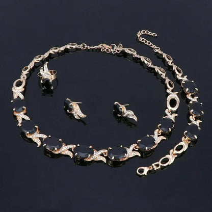 Women Gold Plated Crystal Zircon Ruby Pendant Wedding Party Necklace Bracelet Ring Earring Jewelry Sets