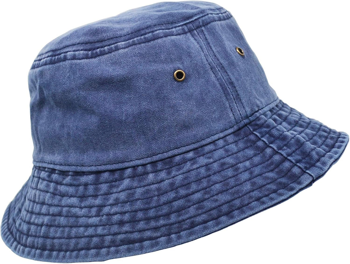 Bucket Hat, Wide Brim Washed Denim Cotton Outdoor Sun Hat Flat Top Cap for Fishing Hiking Beach Sports