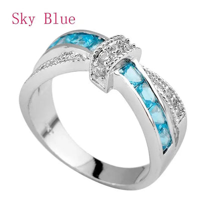 2016 Size 6-10 Black Sapphire Corssed CZ Wedding Rings Women's White Gold Filled Band