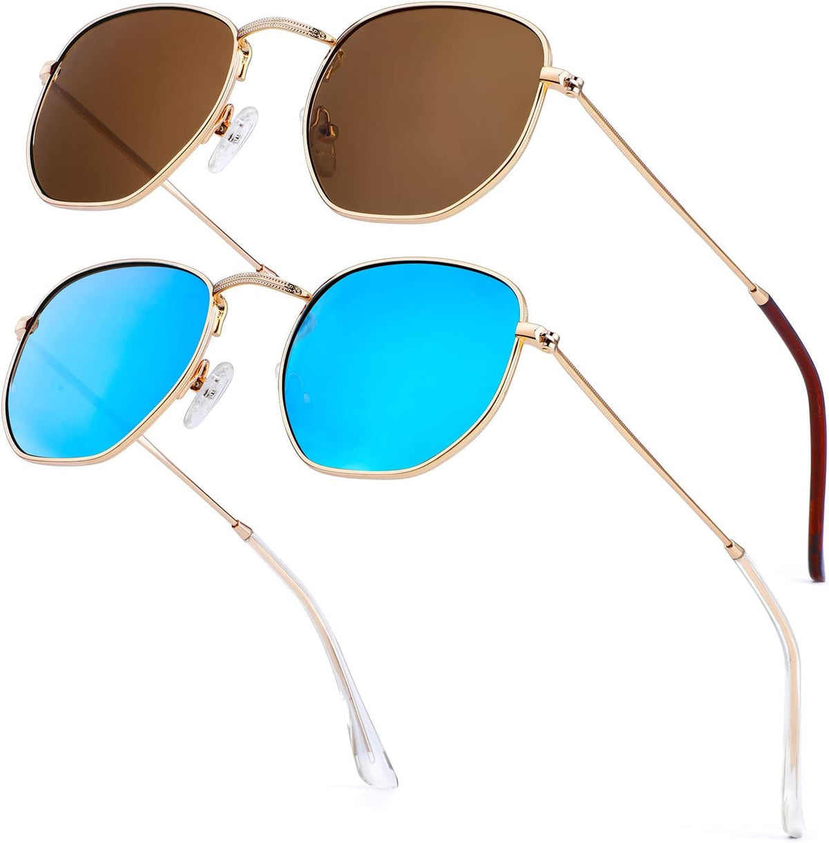 Sunglasses for Women and Men, Polarized Square UV Protection, Trendy Metal Frame Hexagon Sunglasses
