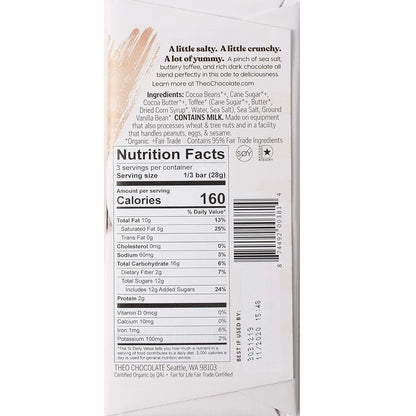 Salted Toffee Organic Dark Chocolate Bar, 55% Cacao, 1 Bar | Fair Trade