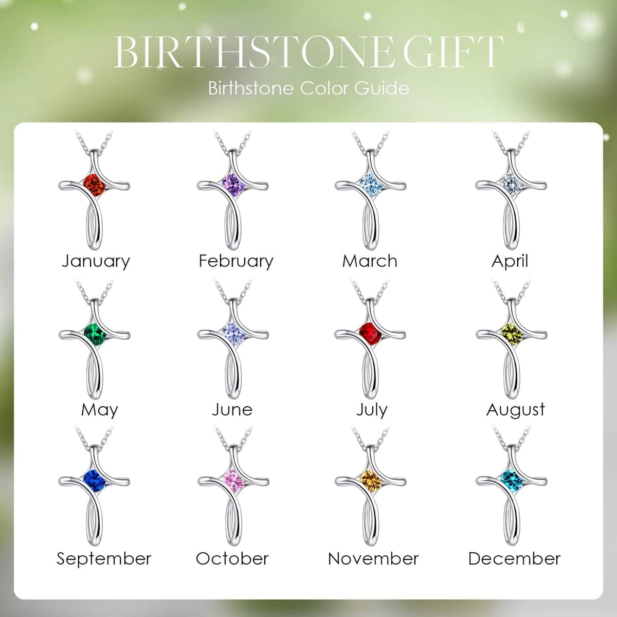 Cross Necklace for Women, 925 Sterling Silver Birthstone Necklace for Women with Diamond Sideways Cross Necklace Birthstone Jewelry Birthday Gifts for Women
