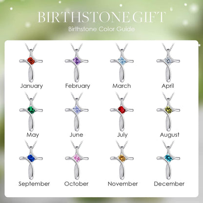 Cross Necklace for Women, 925 Sterling Silver Birthstone Necklace for Women with Diamond Sideways Cross Necklace Birthstone Jewelry Birthday Gifts for Women