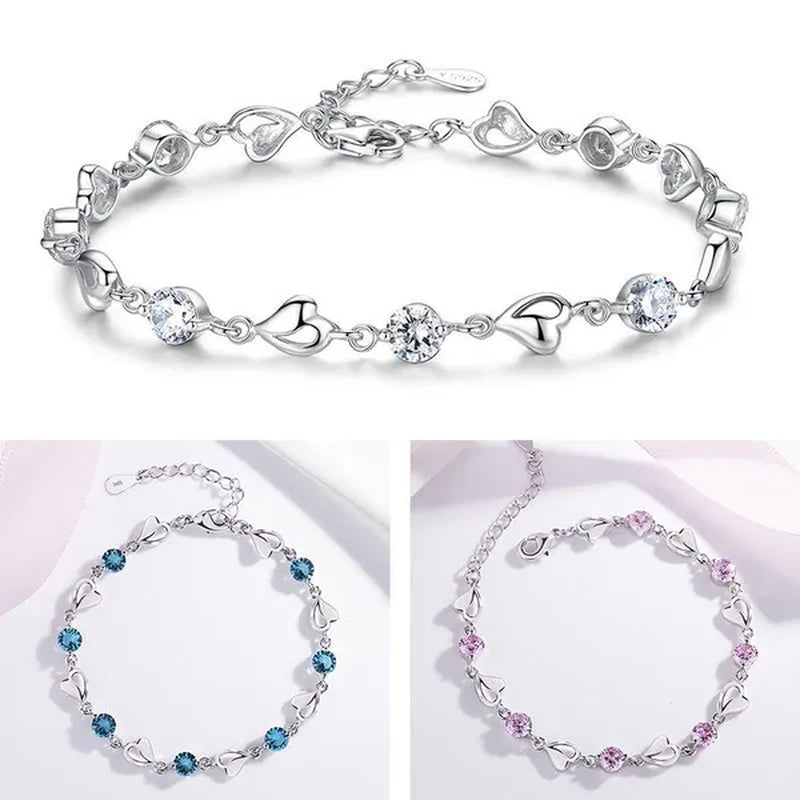 Crystal Bracelets 925 Sterling Silver Fashion Love Heart Zircon Bracelets for Women