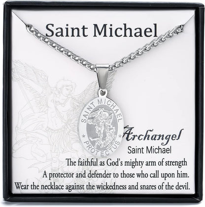 Saint Christopher/Michael/Anthony/Jude/Joseph Medal Necklace for Men Women，Stainless Steel Oval Saint Patron Medal Religious Catholic Amulet Gifts