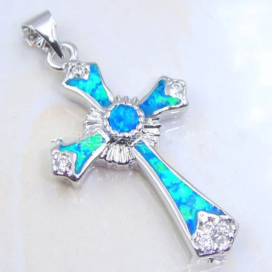 Sterling Silver Blue Opal White Opal Opal Lady Wedding Charm Jewelry Necklace
