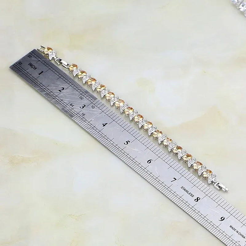 Ethnic 925 Silver Jewelry Champagne Topaz White Zircon Charm Bracelets For Women 7 INCH