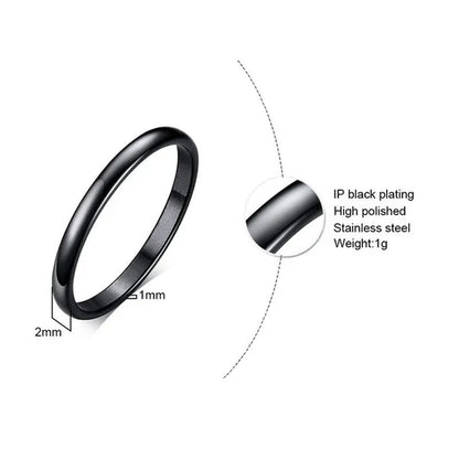2mm Stainless Steel Thin Ring Rose Gold Black For Women Men Minimalist Ring Jewelry Party Simple Fashion Gift Size 3 To 12