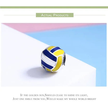 100% 925 Sterling Silver Sport Ball Volleyball Love Charm Beads fit Women Bracelet DIY Beads Jewelry