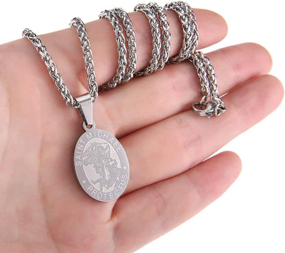 Saint Christopher/Michael/Anthony/Jude/Joseph Medal Necklace for Men Women，Stainless Steel Oval Saint Patron Medal Religious Catholic Amulet Gifts