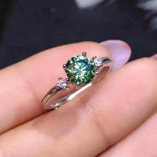 Fashion Jewelry 925 Sterling Silver Blue Green Moissanite Diamond Opening Adjustable Ring
