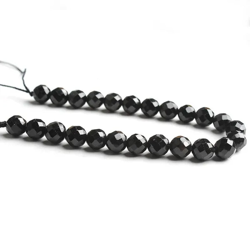 1pcs Faceted Gem Black Tourmaline Stone Beads Loose Spacer Beads For Jewelry Making 7.5inches 6/8mm