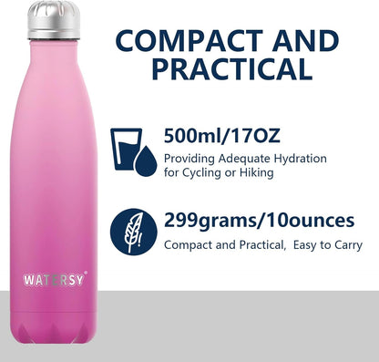 Stainless Steel Water Bottles,17Oz/500Ml Insulated Water Bottles,Dream Pink Metal Water Bottle Keeps Drink Cold and Hot,Bpa Free Kids Water Bottles for School,Gym,Travel,Sports