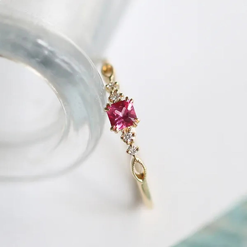 Women Dainty 18k gold plated plated  Quadrate Red Rubine Gemstone Diamond Rings Wedding Engagement Courtship Ring Jewelry