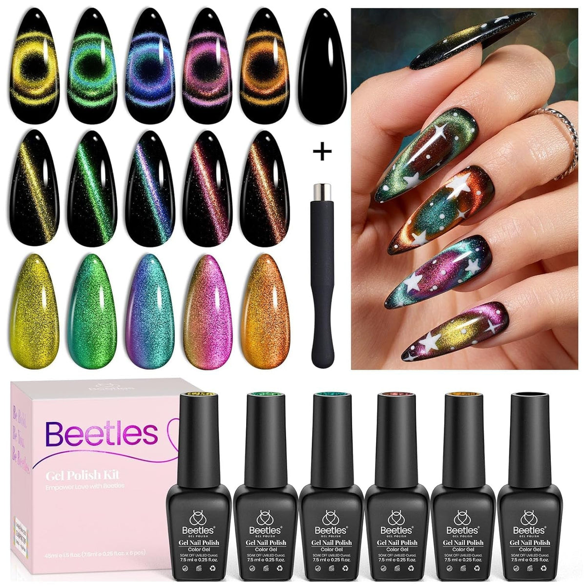Beetles Pearl Gel Nail Polish 6 Colors Shimmer Glitter White Pink Blue Nail Polish Mermaid Gel Soak Off Uv Led Spring Summer Easter Gel Polish Swirl Thread Effect DIY Manicure Art