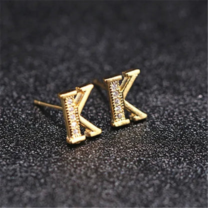 New Diamond Letter  Stud Earrings Women Fashion Earrings 26 Letters A-Z