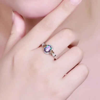 Fashion  Wedding Bride Oval Cut Rainbow Blue Topaz Sapphire Ruby Gemstone Jewelry Ring