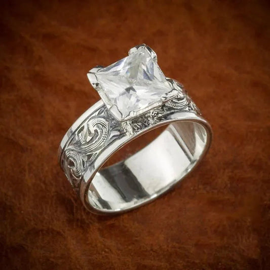Shiny retro fashion  Silver Natural White Sapphire  Ring Bridal Engagement Wedding Ring anniversary party ring gift jewelry size us5-11