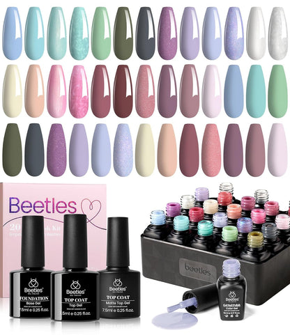 Nail Set 20 Colors Healing Elixir Collection Manicure Kit Pink Neutral Purple Blue Green Gel Nail Kit with 3Pcs Base Matte and Glossy Top Coat Soak off Uv for Women 2024 Ideal Gift
