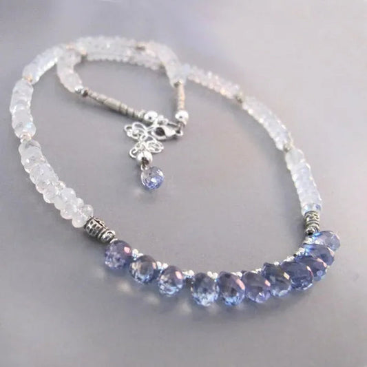 Rainbow Moonstone Mystic Topaz Necklace Sterling Silver DJStrang Blue Gemstone Bride Wedding Boho Shimmering Sundance Style