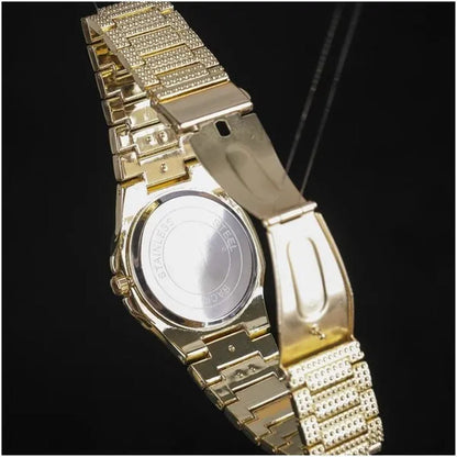 Fashion Gold / Silver Plated Solid Stainless Steel Iced Out Diamond Bracelet Thick Miami Cuban Link Chain Necklace Hip Hop Jewelry