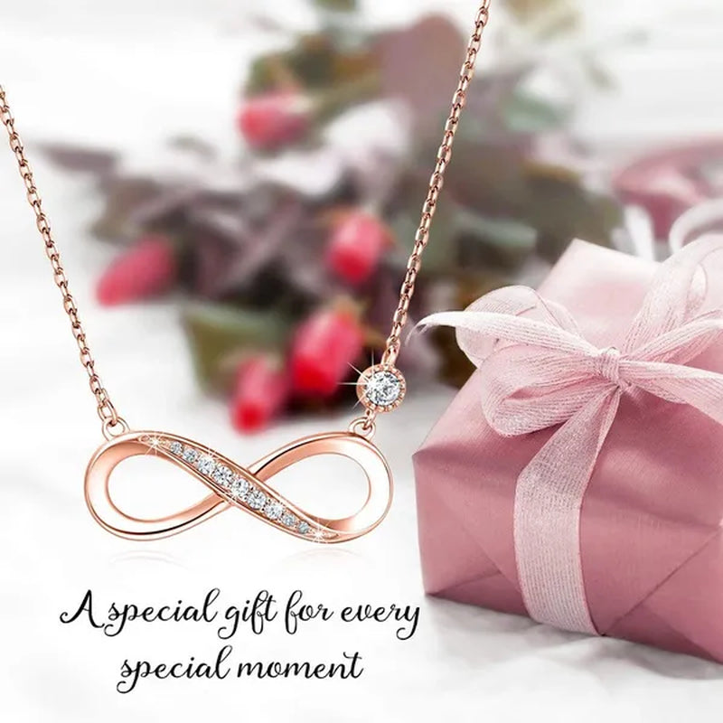 925 Sterling Silver Necklace –“Forever Love” Infinity Heart Love Pendant White Gold Plated Diamond Women Necklace Gift for for Women Girls Valentine's Day Mother's Day
