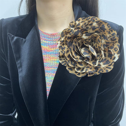 Dainty Fabric Leopard Rose Flower Large Brooch Lapel Pins Handmade Flower Brooches Pin Classic for Women Wedding Party Dance Banquet Dress Suit Clothes Accessories Jewelry Gifts 140Mm