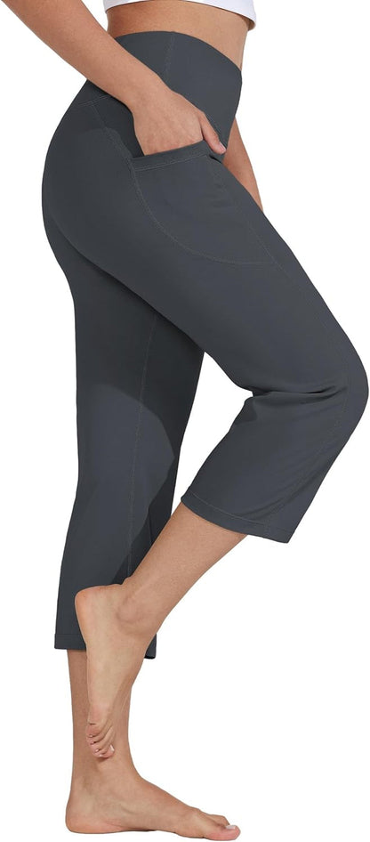 Women'S Yoga Capris Pants High Waist Leggings Crop Athletic Exercise Workout Capris Straight Leg 21"