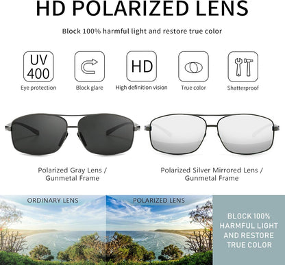 Ultra Lightweight Rectangular Polarized Sunglasses UV400 Protection