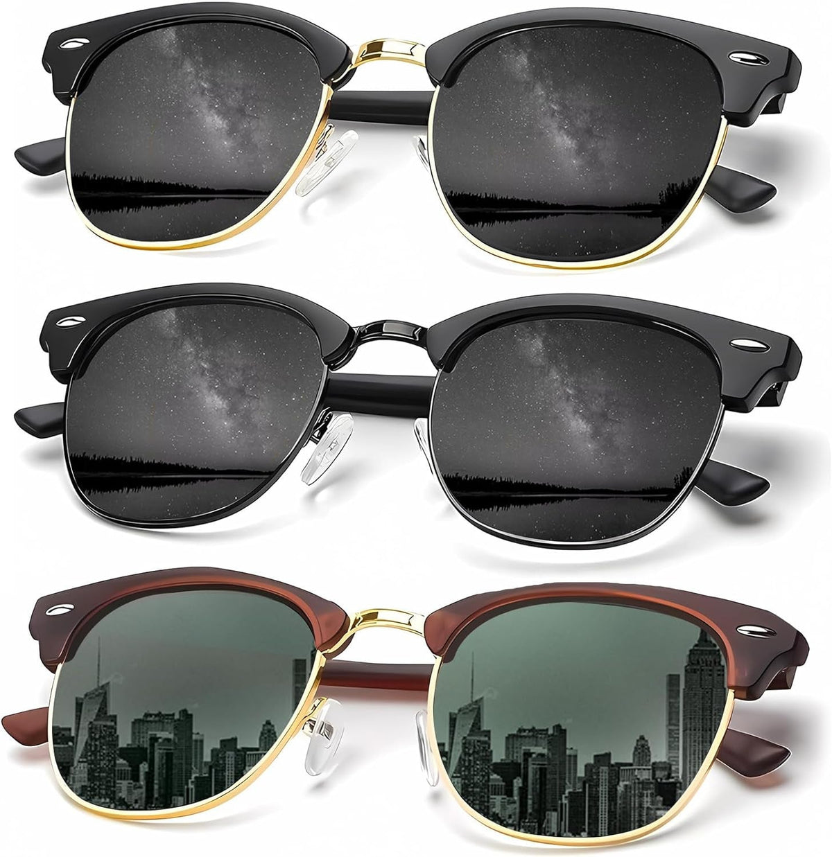 Sunglasses Men Polarized Sunglasses for Men Women Unisex Semi-Rimless Frame Retro Driving Sun Glasses UV Blocking