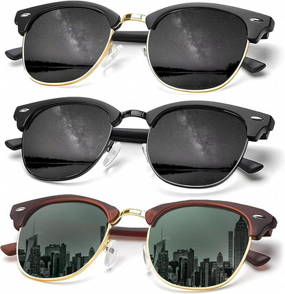 Sunglasses Men Polarized Sunglasses for Men Women Unisex Semi-Rimless Frame Retro Driving Sun Glasses UV Blocking