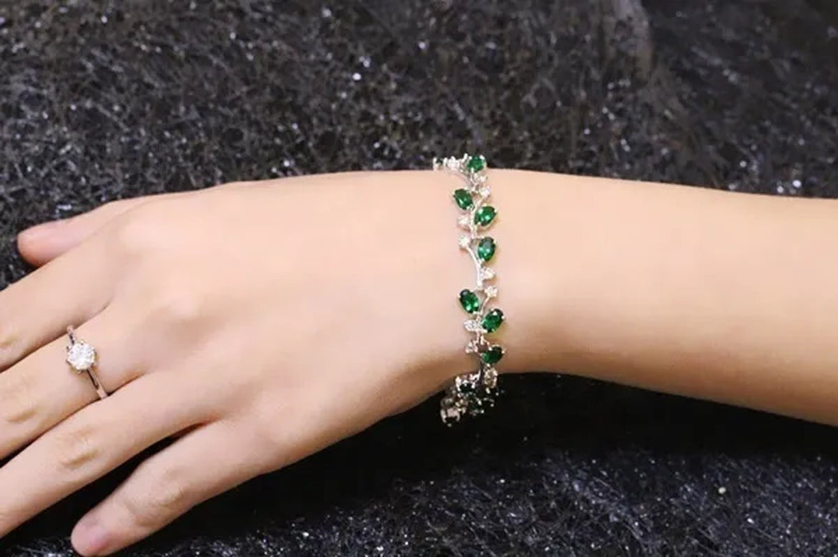 CANDICE Fashion Sterling Silver Bracelet Bangle With Emerald Green Crystal For Women Elegant Jewelry