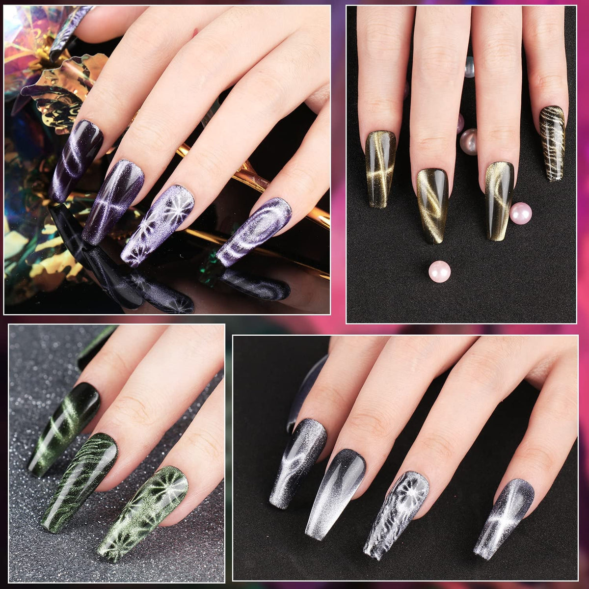 Cat Eye Gel Nail Polish Set of 12 Colors Magnetic Nail Polish Set Holographic Glitter 9D Galaxy Series Cat Eye Gel Polish Set with 2 Magnet Stick for Home DIY Soak Off UV LED