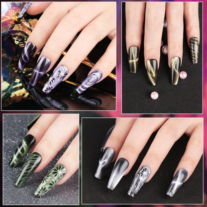Cat Eye Gel Nail Polish Set of 12 Colors Magnetic Nail Polish Set Holographic Glitter 9D Galaxy Series Cat Eye Gel Polish Set with 2 Magnet Stick for Home DIY Soak Off UV LED